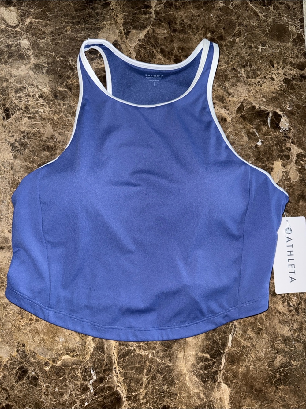 Athleta Blue and White Seabreeze Crop Tankini Top, Size Large, NWT